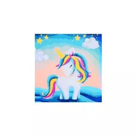 Холст с красками по номерам "Радужный единорожек и звездочки", 20 х 20 см