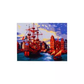 Холст с красками по номерам "Старые корабли в порту", 22 х 30 см