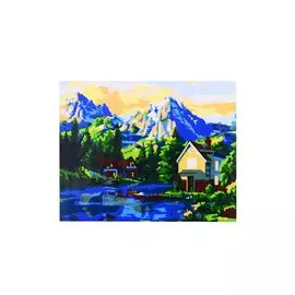 Холст с красками по номерам "Уютные дома у озера", 17 х 22 см