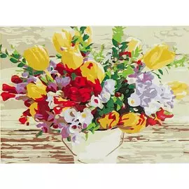 Холст с красками по номерам "Яркий летний букет в ведерце", 22 х 30 см