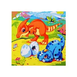 Холст с красками по номерам "Забавные динозавры", 20 х 20 см