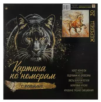 Холст с красками по номерам с золотой поталью "Жеребец", 40 х 40 см
