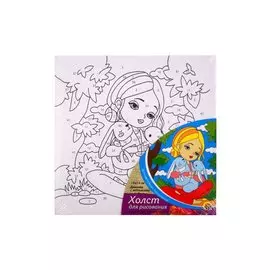 Холст с красками "Девочка с зайчиками", 15 х 15 см
