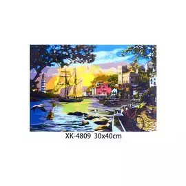 Холст с красками "Морской пейзаж на закате", 30х40