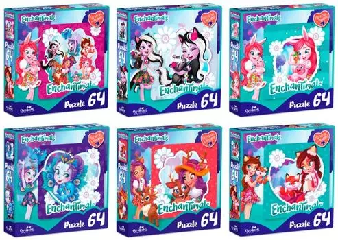 Пазл, Оригами Энчантималс 64эл. +магнитик Волшебные подружки(22х22см) 03559