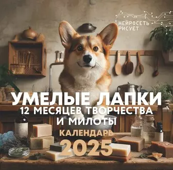 Календарь 2025г 300*300 "Умелые лапки. 12 месяцев творчества и милоты. Нейросеть рисует" настенный, на скрепке