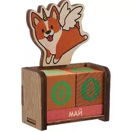 Календарь вечный Корги-единорог (7х10,5х3,5) (дерево)