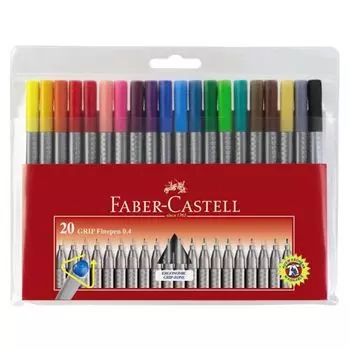 Капиллярная ручка GRIP, 0,4мм, набор цветов, в футляре, 20 шт.