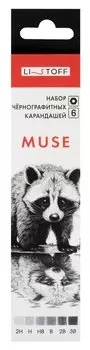 Карандаши ч/гр 06шт "MUSE" 2H, H, HB, B, 2B, 3B, шестигранные, заточенные, к/к, Listoff