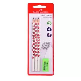 Карандаши ч/гр "Triangular Ladybird", 3шт.+ластик, B, заточ., блистер, Faber-Castell