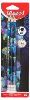Карандаши ч/гр с ластиком 06шт "DEEPSEA PARADISE" НВ, трехгранные, пласт.корпус, блистер, Maped