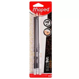 Карандаши чернографитные с ластиком "DECO", HB, 3 штуки