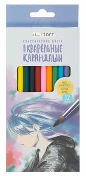 Карандаши цветные 12цв акварельные "Фантазия" кругл.корпус, кисточка, к/к, Listoff