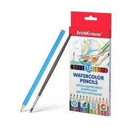 Карандаши цветные 12цв акварельные, шестигранные, с кисточкой, ErichKrause
