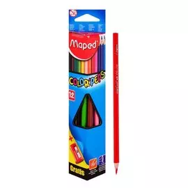 Карандаши цветные 12цв "COLORPEPS" трехгранные, с точилкой, к/к, подвес, MAPED