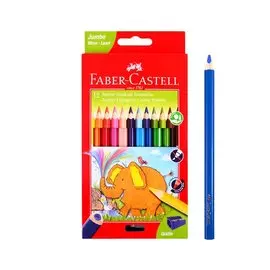 Карандаши цветные 12цв "Jumbo", к/к, трехгран., с точилкой, подвес, Faber-Castell