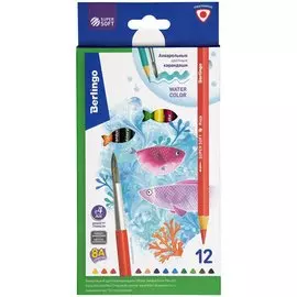 Карандаши цветные 12цв "SuperSoft. Рыбки" акварельные, кисть, трехгран., заточен., карт.кор., подвес, Berlingo