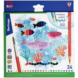 Карандаши цветные 24цв "SuperSoft. Рыбки" акварельные, кисть, трехгран., заточен., карт.кор., подвес, Berlingo