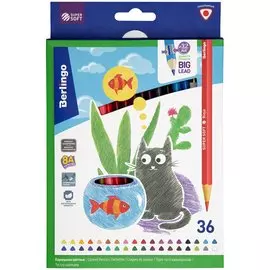Карандаши цветные 36цв "SuperSoft. Жил-был кот", трехгран., заточен., карт.кор., подвес, Berlingo