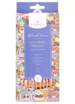 Карандаши цветные LOREX "COCKTAIL KITTENS" трехгранные, 12 цветов
