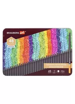 Карандаши художественные цветные BRAUBERG ART PREMIERE, НАБОР 48 цветов, 4 мм, металл кейс, 181694
