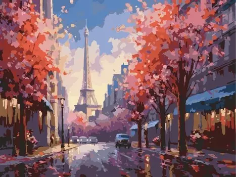 Картина по номерам 30х40 см. 30 цветов. На подрамнике. "Весенний Париж"