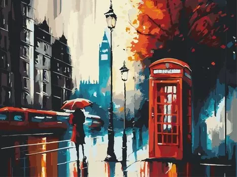 Картина по номерам 30х40 см. 30 цветов. На подрамнике. "Дождливый Лондон"