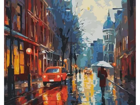 Картина по номерам 40х50 см. 30 цветов. На подрамнике. "Дождливый вечер"