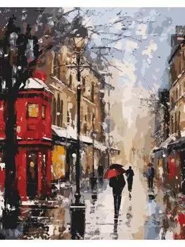 Картина по номерам 40х50 см. 30 цветов. На подрамнике. "Первый снег"