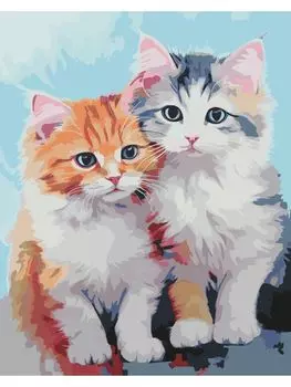 Картина по номерам 40х50 см. 30 цветов. На подрамнике. "Рыжий и серый котик"