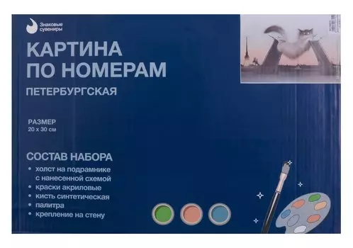 Картина по номерам холст на подрамнике СПб Кот, Дворцовый мост, Петропавловская крепость (20х30см)