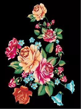 Картина по номерам. На черном холсте. Цветочный куст