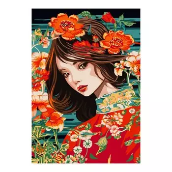 Картина по номерам на картоне 20х28,5 см "Девушка в кимоно"