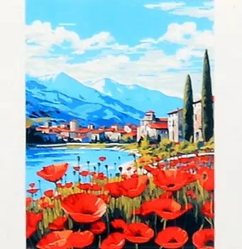 Картина по номерам на подрамнике "Город у подножия гор" (30х40)