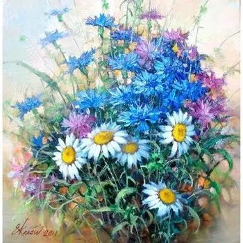 Картина стразами (алмазная мозаика) 30*40см, ОСТРОВ СОКРОВИЩ "Васильки и ромашки", без подрам, 662573