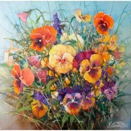 Картина стразами (алмазная мозаика) 30*40см, ОСТРОВ СОКРОВИЩ "Букет с анютками", без подрам., 662574