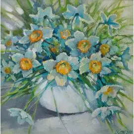 Картина стразами (алмазная мозаика) Остров Сокровищ "Весенний натюрморт с нарциссами", 30 х 40 см