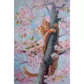 Алмазная мозаика Кот на дереве, 40*50 см.