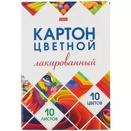 Картон цветной 10цв 10л А4 "Мозаика" лакированный, односторон., папка