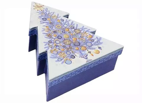 Коробка подарочная "Золото на синем" 18*16*6,5 Новый год, картон