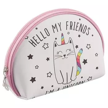 Косметичка на молнии полукруг Кошка-единорог (21*13см) (ПВХ бокс) (12-12058-VV-8778)