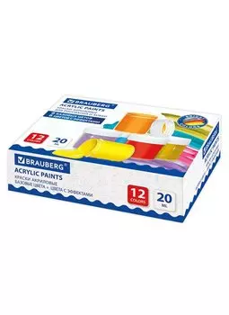 Краски акриловые 12цв 20мл для рисования и хобби (6цв базовые+6цв с эффектами) BRAUBERG