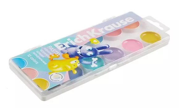 Краски акварельные 12цв "Jolly Friends Pastel" пл/к., б/к., ERICH KRAUSE