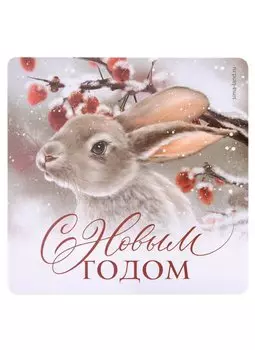 Магнит новогодний Кролик С новым годом (пластик) (8х8) (7673240)