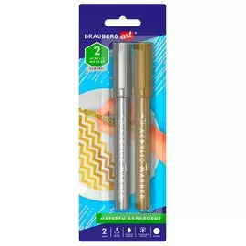 Маркеры акриловые 02цв для рисования и хобби, 2,0мм (золото, серебро) BRAUBERG ART CLASSIC