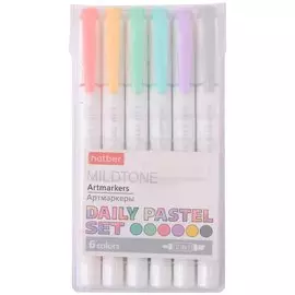 Маркеры для скетчинга 06цв "Mildtone PASTEL" двухсторонние, блистер, Hatber