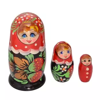 Матрёшка «Земляничка» красный платок 3 кукольная (10-12см) (3440220)