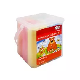 Мелки цветные 06цв 12шт асфальтные, круглые "Мультики", ведерко