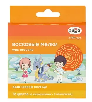 Мелки восковые 12цв "Оранжевое солнце" 6цв пастельные, к/к, подвес, ГАММА
