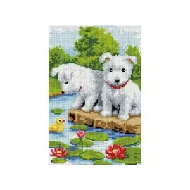 Мозаика на подрамнике. Щенки на мостике (328-ST-S)